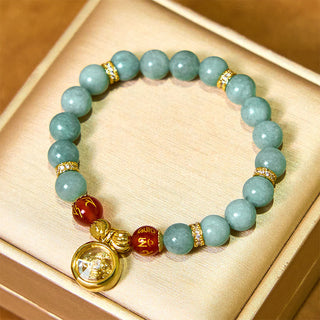 Buddha Gift Natural Green Jade Om Mani Padme Hum Cyclone Charm Luck Bracelet
