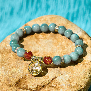Buddha Gift Natural Green Jade Om Mani Padme Hum Cyclone Charm Luck Bracelet