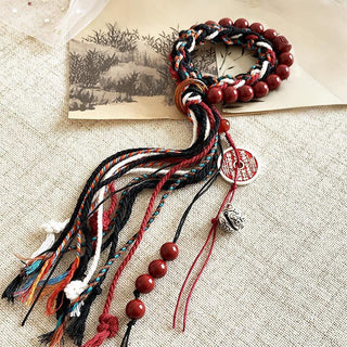 Buddha Gift Tibetan Mountain Ghosts Spend Money Cinnabar Double-Layer Red Rope Tassel Protection Bracelet