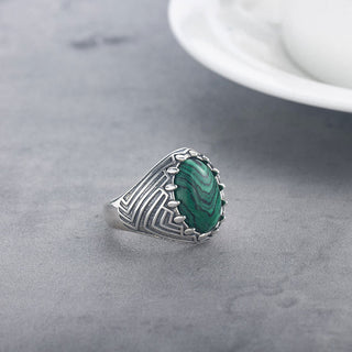 Buddha Gift Oval Vintage 925 Sterling Silver Malachite Bead Calmness Ring