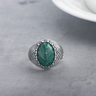 Buddha Gift Oval Vintage 925 Sterling Silver Malachite Bead Calmness Ring