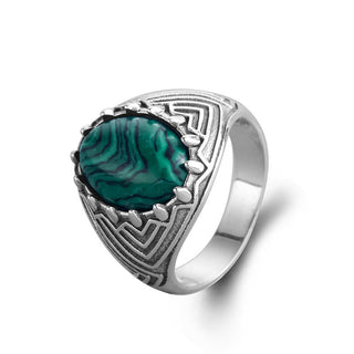 Buddha Gift Oval Vintage 925 Sterling Silver Malachite Bead Calmness Ring