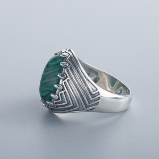 Buddha Gift Oval Vintage 925 Sterling Silver Malachite Bead Calmness Ring