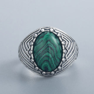 Buddha Gift Oval Vintage 925 Sterling Silver Malachite Bead Calmness Ring