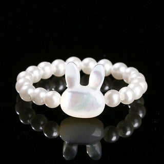 Buddha Gift 3mm Tridacna Stone Bead Rabbit Blessing Elastic Ring