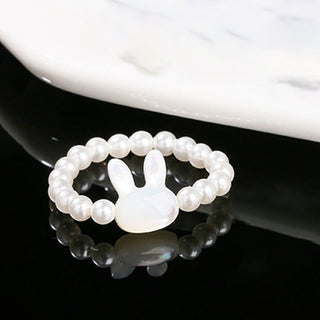 Buddha Gift 3mm Tridacna Stone Bead Rabbit Blessing Elastic Ring