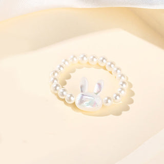 Buddha Gift 3mm Tridacna Stone Bead Rabbit Blessing Elastic Ring