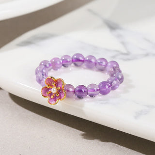 Buddha Gift 3mm Amethyst Peach Blossom Elastic String Ring