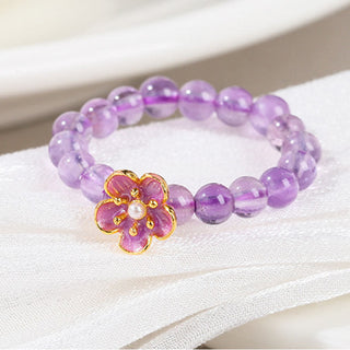 Buddha Gift 3mm Amethyst Peach Blossom Elastic String Ring