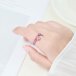 Buddha Gift 3mm Amethyst Peach Blossom Elastic String Ring