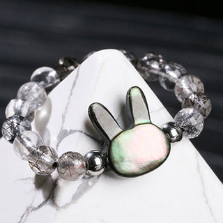 Buddha Gift 3mm Black Rutilated Quartz Tridacna Stone Rabbit Cat Ring