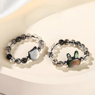 Buddha Gift 3mm Black Rutilated Quartz Tridacna Stone Rabbit Cat Ring