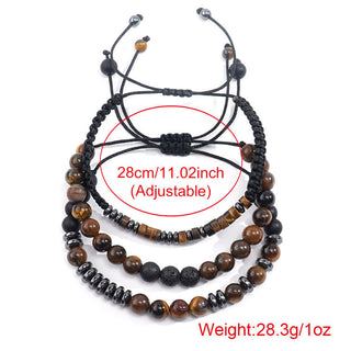 Buddha Gift 3Pcs Tiger Eye Lava Rock Protection Bracelet Set