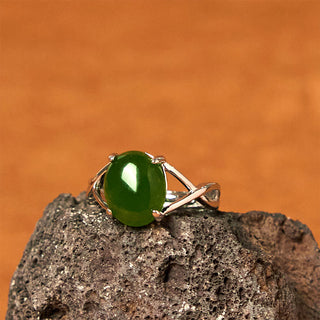 Buddha Gift Natural Jade Alloy Adjustable Buckle Abundance Ring