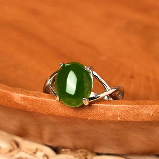 Buddha Gift Natural Jade Alloy Adjustable Buckle Abundance Ring