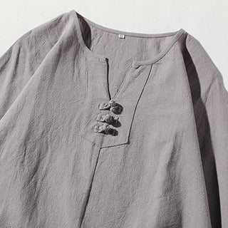 Buddha Gift 2Pcs Plain Notched Collar T-Shirt 7-8 Length Wide Leg Shorts With Pockets Cotton Linen Men's Meditation Cloth Set