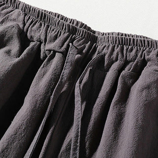 Buddha Gift 2Pcs Plain Notched Collar T-Shirt 7-8 Length Wide Leg Shorts With Pockets Cotton Linen Men's Meditation Cloth Set