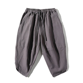 Buddha Gift 2Pcs Plain Notched Collar T-Shirt 7-8 Length Wide Leg Shorts With Pockets Cotton Linen Men's Meditation Cloth Set