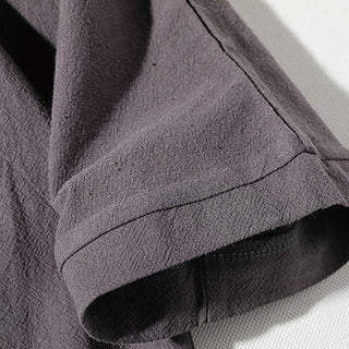 Buddha Gift 2Pcs Plain Notched Collar T-Shirt 7-8 Length Wide Leg Shorts With Pockets Cotton Linen Men's Meditation Cloth Set