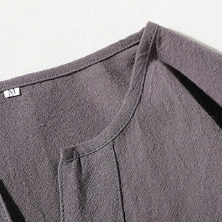 Buddha Gift 2Pcs Plain Notched Collar T-Shirt 7-8 Length Wide Leg Shorts With Pockets Cotton Linen Men's Meditation Cloth Set