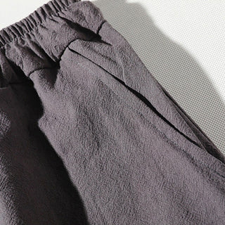 Buddha Gift 2Pcs Plain Notched Collar T-Shirt 7-8 Length Wide Leg Shorts With Pockets Cotton Linen Men's Meditation Cloth Set