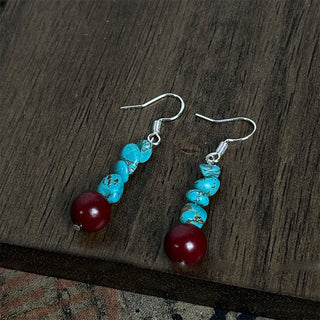 Buddha Gift Tibetan 925 Sterling Silver Turquoise Cinnabar beads Protection Earrings