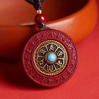 Buddha Gift Natural Cinnabar Om Mani Padme Hum Rotatable Scripture Yin Yang Pattern Blessing Necklace String Pendant