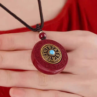 Buddha Gift Natural Cinnabar Om Mani Padme Hum Rotatable Scripture Yin Yang Pattern Blessing Necklace String Pendant