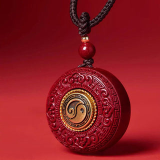Buddha Gift Natural Cinnabar Om Mani Padme Hum Rotatable Scripture Yin Yang Pattern Blessing Necklace String Pendant