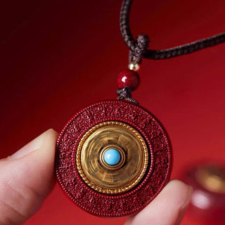 Buddha Gift Natural Cinnabar Om Mani Padme Hum Rotatable Scripture Yin Yang Pattern Blessing Necklace String Pendant