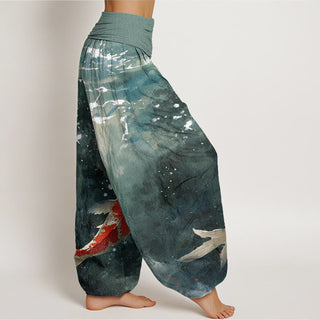 Buddha Gift Colorful Koi Fish Ocean Design Women's Elastic Waist Harem Pants