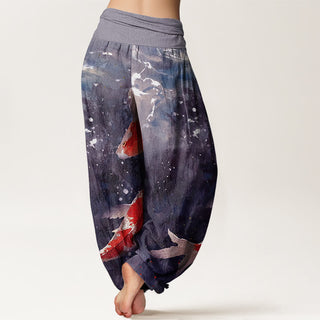 Buddha Gift Colorful Koi Fish Ocean Design Women's Elastic Waist Harem Pants