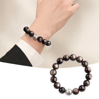 Buddha Gift Natural Silver Sheen Obsidian Om Mani Padme Hum Protection Bracelet