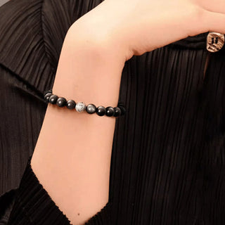 Buddha Gift Natural Silver Sheen Obsidian Om Mani Padme Hum Protection Bracelet