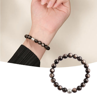 Buddha Gift Natural Silver Sheen Obsidian Om Mani Padme Hum Protection Bracelet
