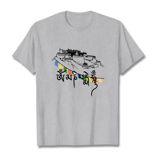 Buddha Gift Potala Palace Om Mani Padme Hum Prayer Flags Cotton Tee T-shirt