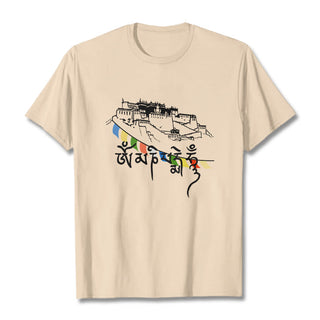 Buddha Gift Potala Palace Om Mani Padme Hum Prayer Flags Cotton Tee T-shirt