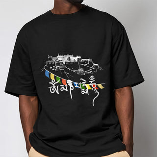 Buddha Gift Potala Palace Om Mani Padme Hum Prayer Flags Cotton Tee T-shirt