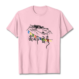 Buddha Gift Potala Palace Om Mani Padme Hum Prayer Flags Cotton Tee T-shirt