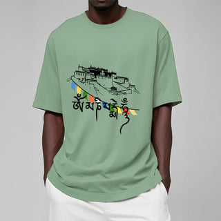 Buddha Gift Potala Palace Om Mani Padme Hum Prayer Flags Cotton Tee T-shirt