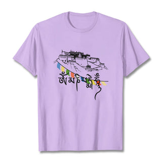 Buddha Gift Potala Palace Om Mani Padme Hum Prayer Flags Cotton Tee T-shirt