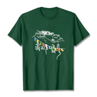 Buddha Gift Potala Palace Om Mani Padme Hum Prayer Flags Cotton Tee T-shirt