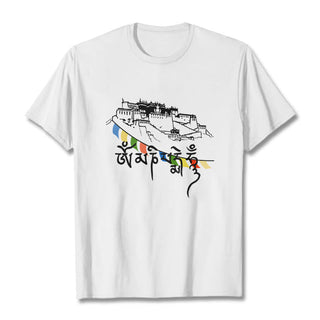 Buddha Gift Potala Palace Om Mani Padme Hum Prayer Flags Cotton Tee T-shirt