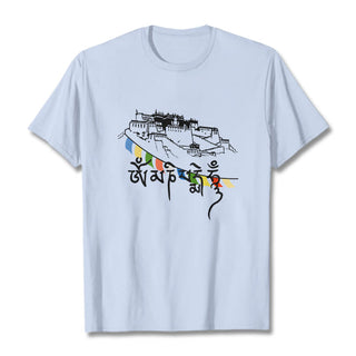Buddha Gift Potala Palace Om Mani Padme Hum Prayer Flags Cotton Tee T-shirt