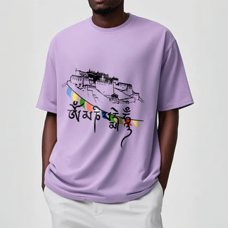 Buddha Gift Potala Palace Om Mani Padme Hum Prayer Flags Cotton Tee T-shirt