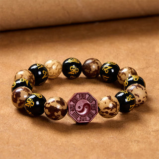 Buddha Gift Bodhi Seed Om Mani Padme Hum Bagua Yin Yang Cinnabar Carved Calm Bracelet