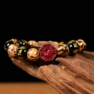 Buddha Gift Bodhi Seed Om Mani Padme Hum Bagua Yin Yang Cinnabar Carved Calm Bracelet