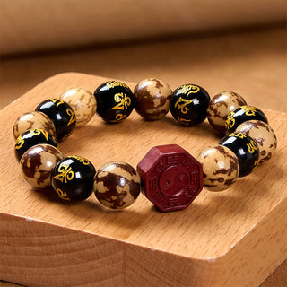 Buddha Gift Bodhi Seed Om Mani Padme Hum Bagua Yin Yang Cinnabar Carved Calm Bracelet