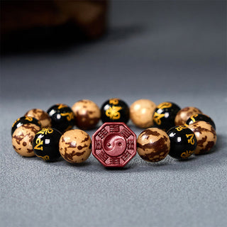 Buddha Gift Bodhi Seed Om Mani Padme Hum Bagua Yin Yang Cinnabar Carved Calm Bracelet