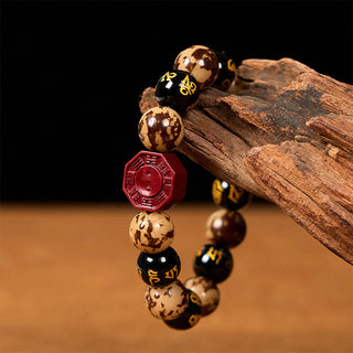 Buddha Gift Bodhi Seed Om Mani Padme Hum Bagua Yin Yang Cinnabar Carved Calm Bracelet